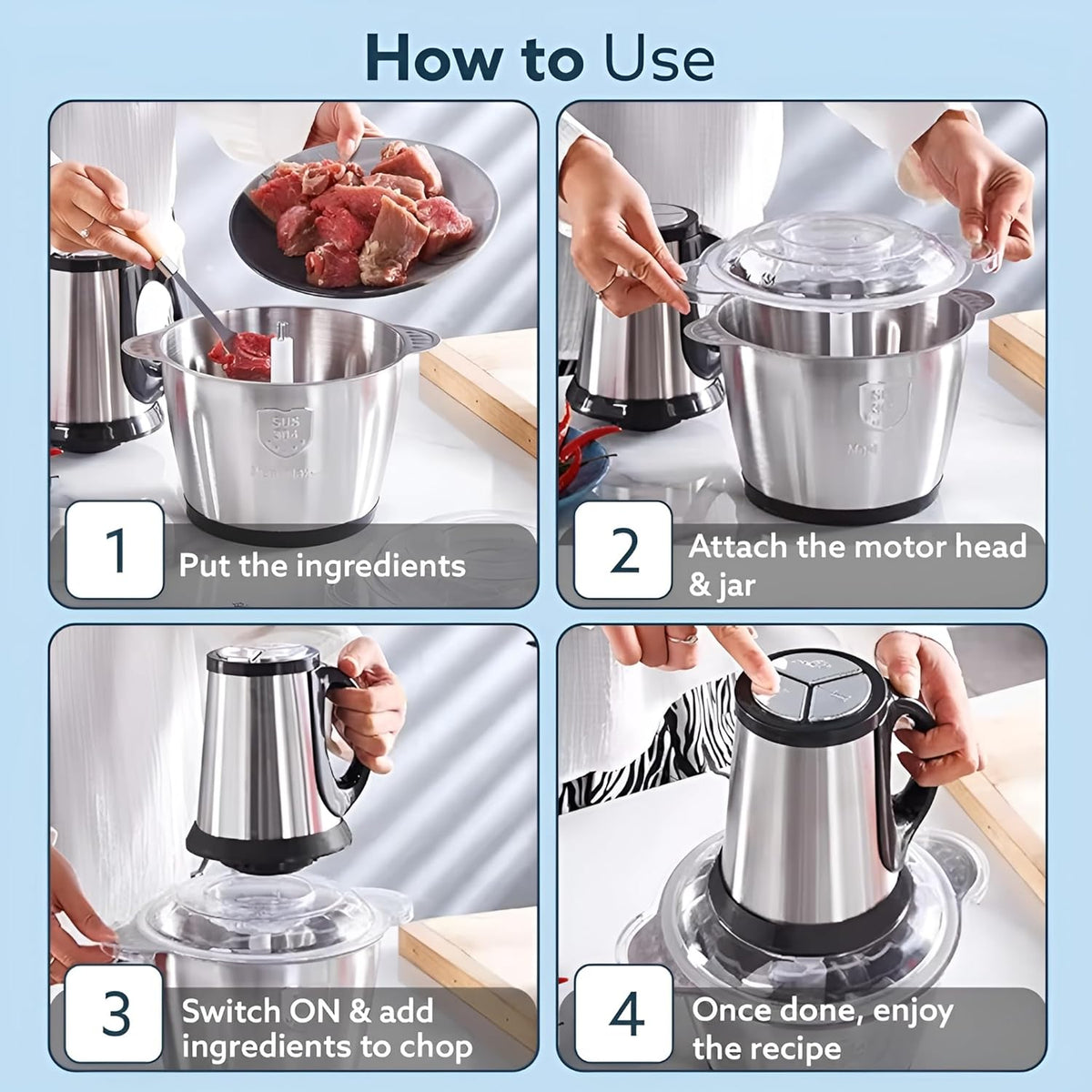 2L Electric Food Chopper 500W – Stainless Steel Kitchen Chopper
