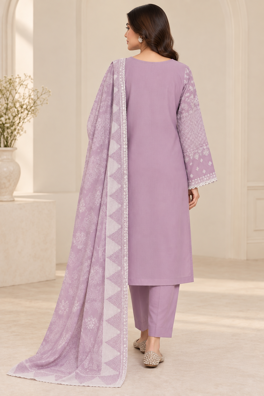Embroidered 3-Piece Pakistani Suit with Printed Dupatta
